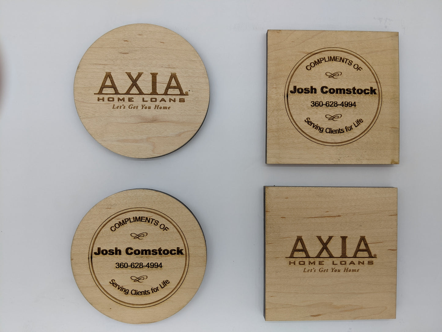 Coasters (Maple or Walnut) - SET OF 4 - Choice of Round or Square