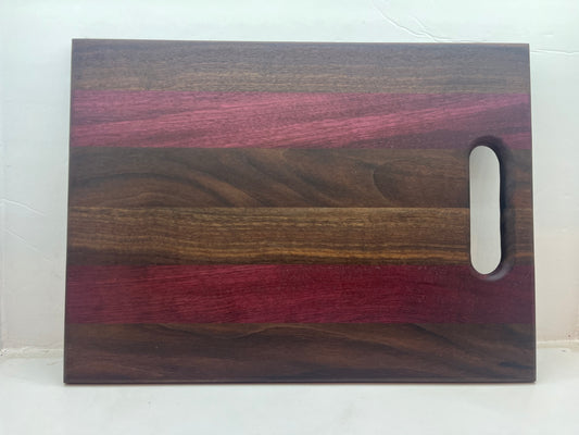 Cutting board - Walnut/Purple heart 15 x 11 inch with handle