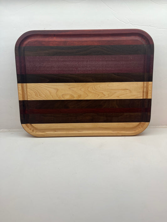 Cutting board - Walnut/Maple/Purple Heart/Blood Red - 13.5 x 10.75 inch
