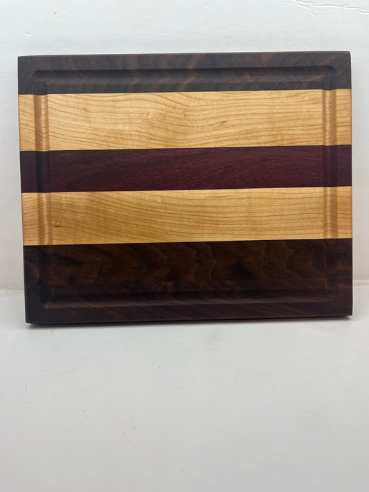 Cutting board - Walnut/maple/purple heart 12 x 9.5 inch