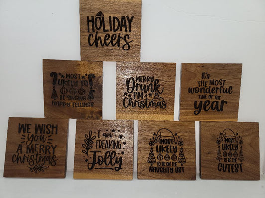 Christmas - Walnut Coasters - Square - Set of four