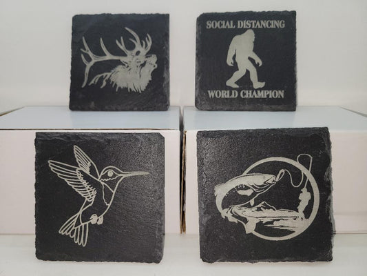 Coasters (Slate) - 4" Square - SET OF FOUR - Pre-engraved with designs