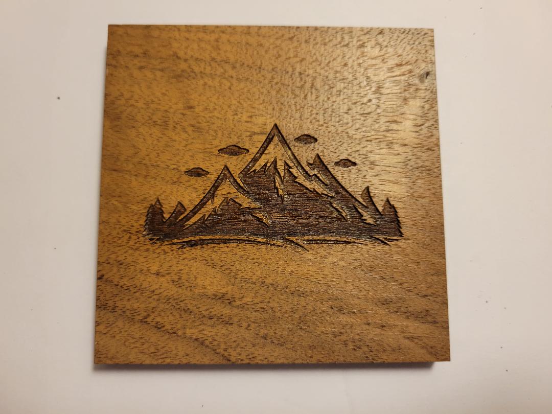 Coasters  (Walnut) - Square - Set of four - Engraved with Mountain